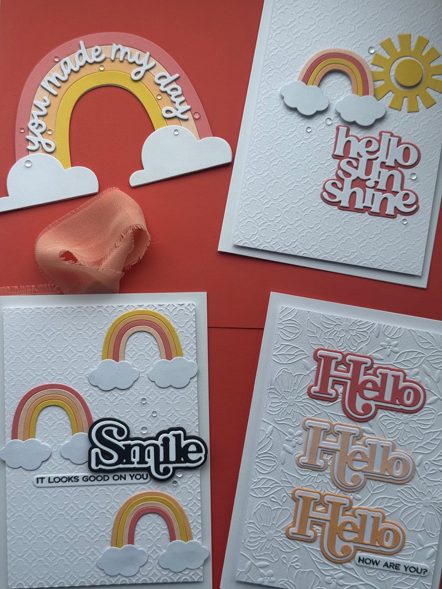 Fun colourful set of four cards. You can buy separately. Hello cards