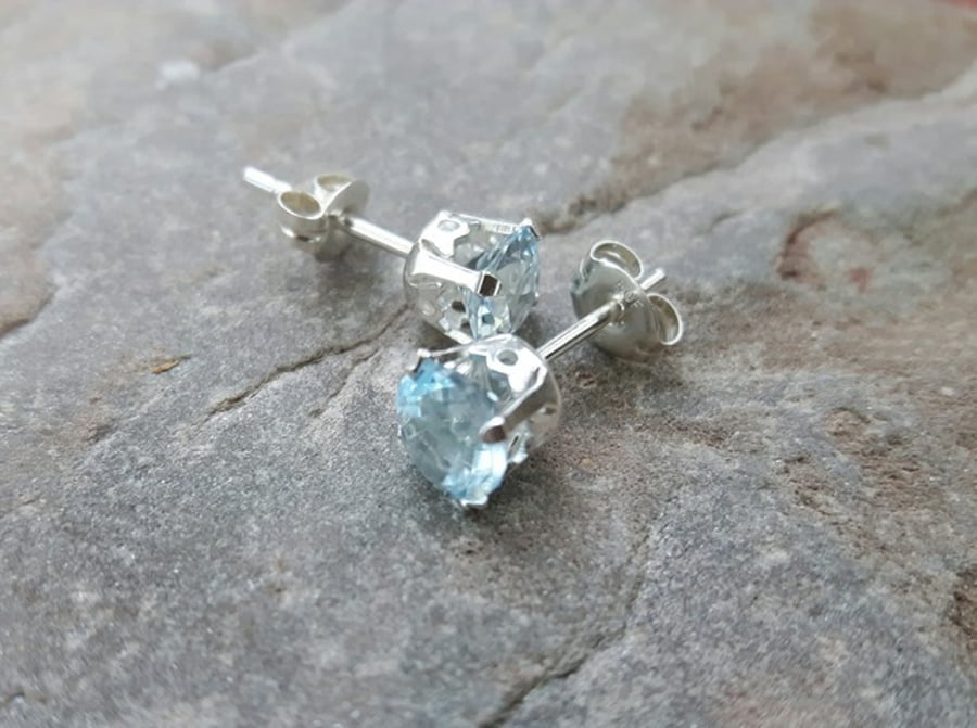 Sterling Silver Stud Earrings with Sky Blue Topaz