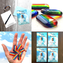 Handmade Fused Glass Pocket Rainbow - On postcard with envelope - 4 variations