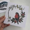 Robin in Holly and Ivy Wreath Card