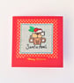 Christmas dog in a Hat cross stitch card with Holly and Berry sequin detail. - Image 1