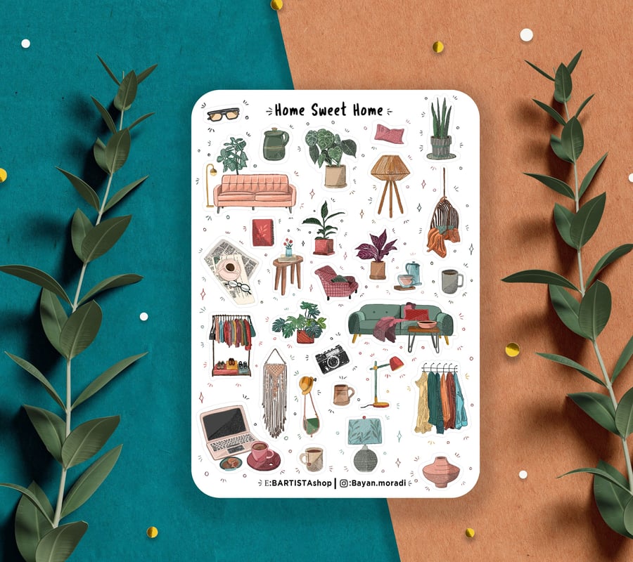 Home Sweet Home Stickers. Home planner Stickers. Vintage Cosy Journal Sticker 