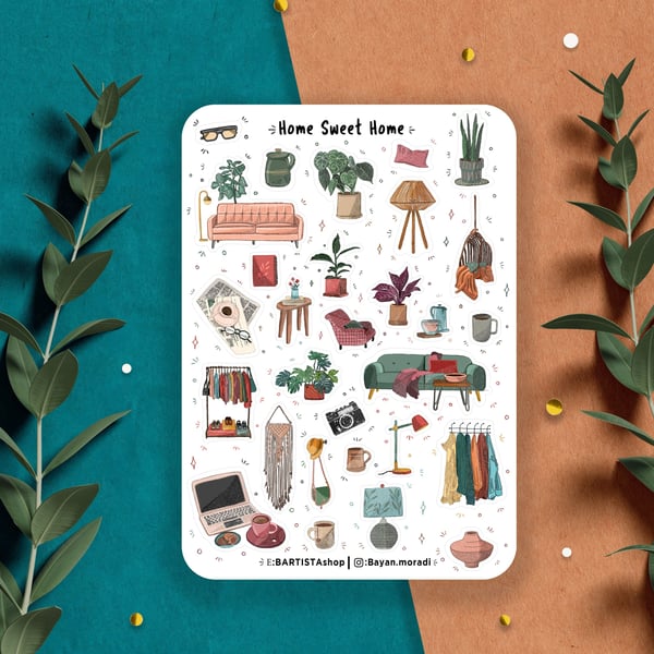 Home Sweet Home Stickers. Home planner Stickers. Vintage Cosy Journal Sticker 