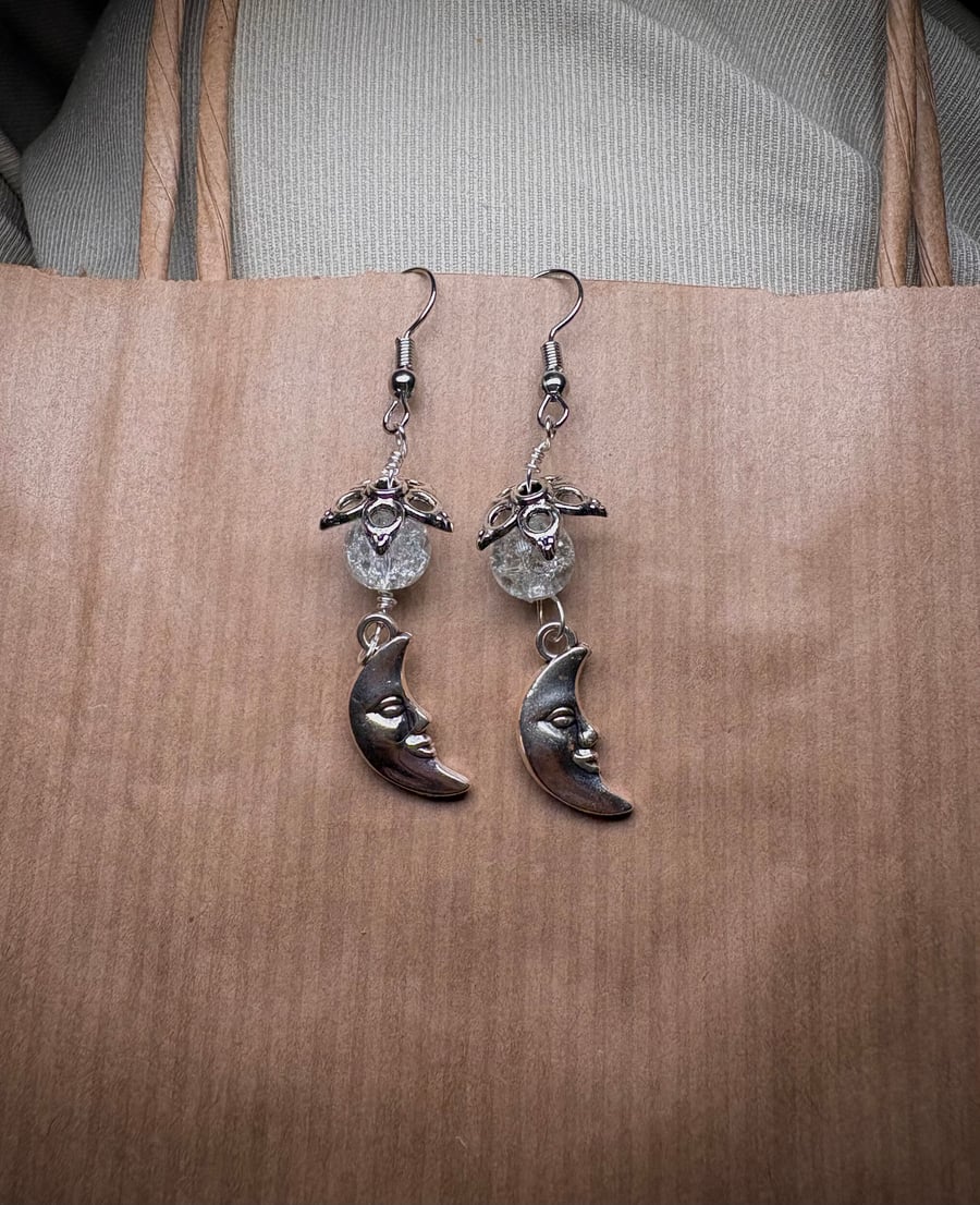 Celestial Smiling Moon Dangle Earrings 