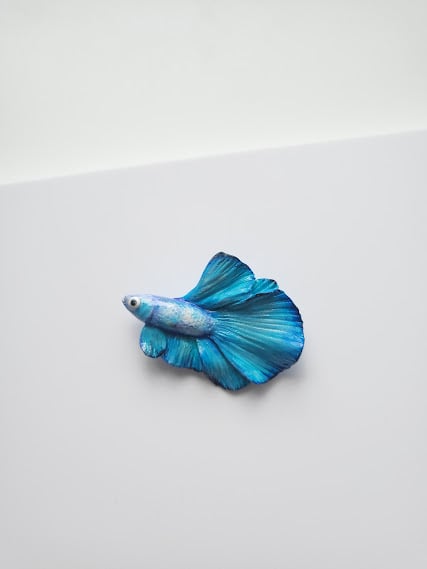 Handmade Polymer Clay Brooch - Azure Whisper Betta Pin