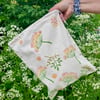 Small Block Printed Drawstring Bag Colourful Cow Parsley