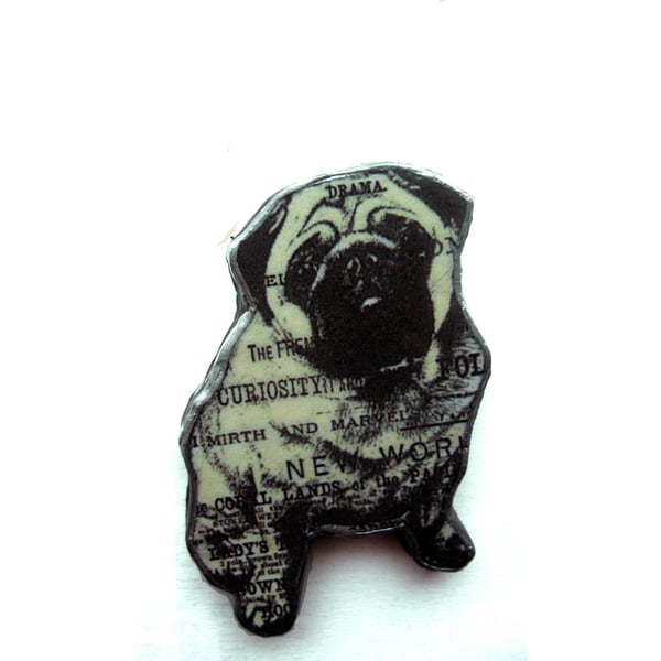  Literary kitsch Pug Dog Brooch by EllyMental