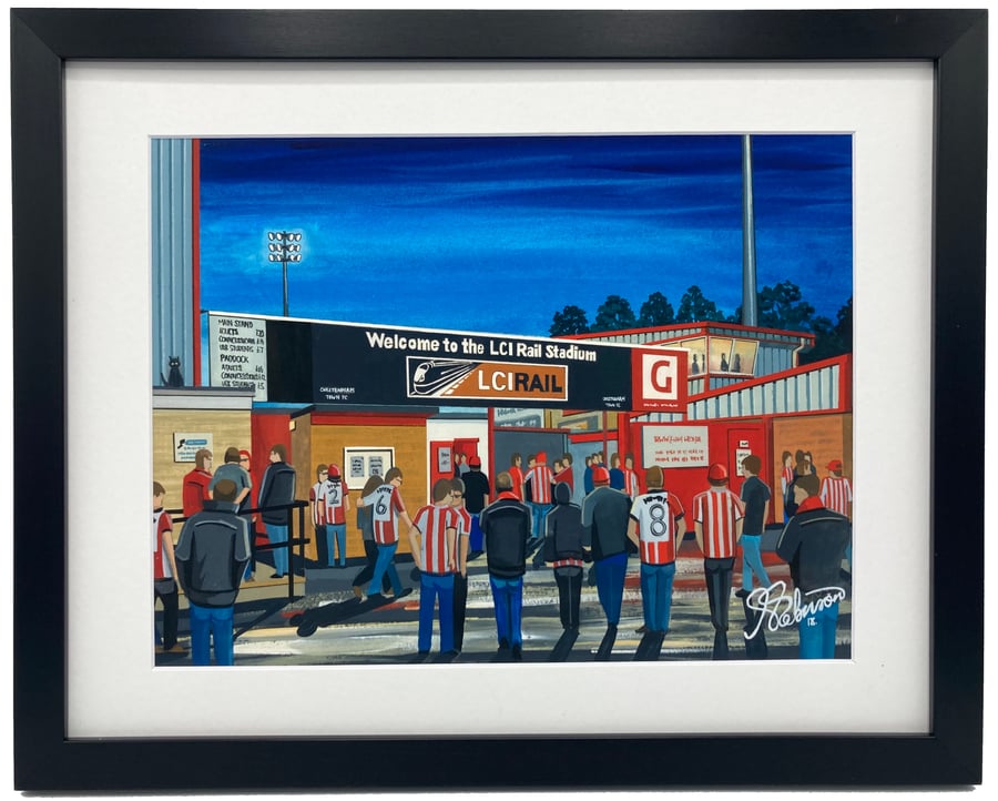 Cheltenham Town F.C, Whaddon Road Stadium. Framed, Football Art Print.