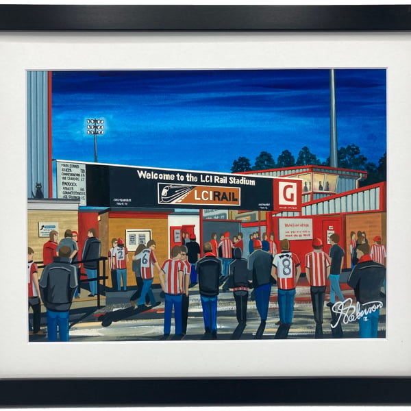 Cheltenham Town F.C, Whaddon Road Stadium. Framed, Football Art Print.