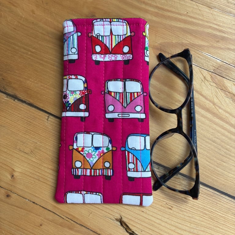 Camper Van Quilted Fabric Glasses Case
