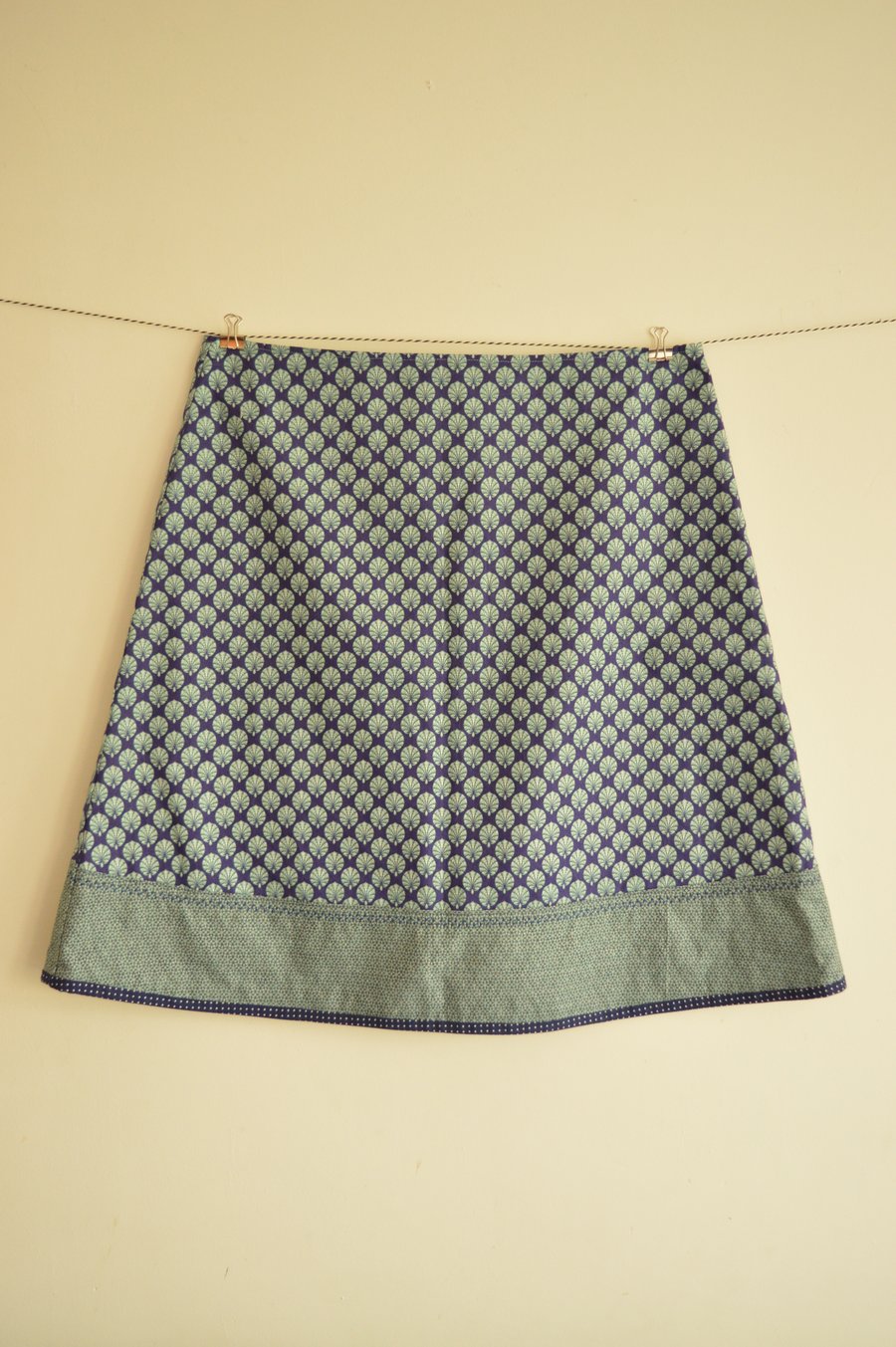 SALE   A line cotton skirt in deep purple and teal size 12
