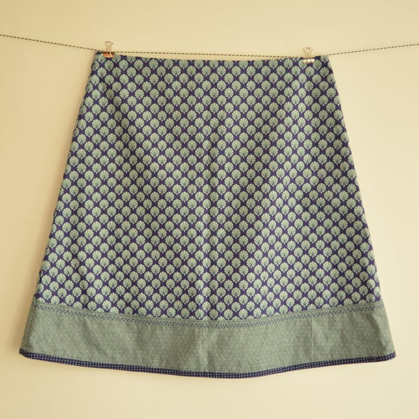 SALE   A line cotton skirt in deep purple and teal size 12