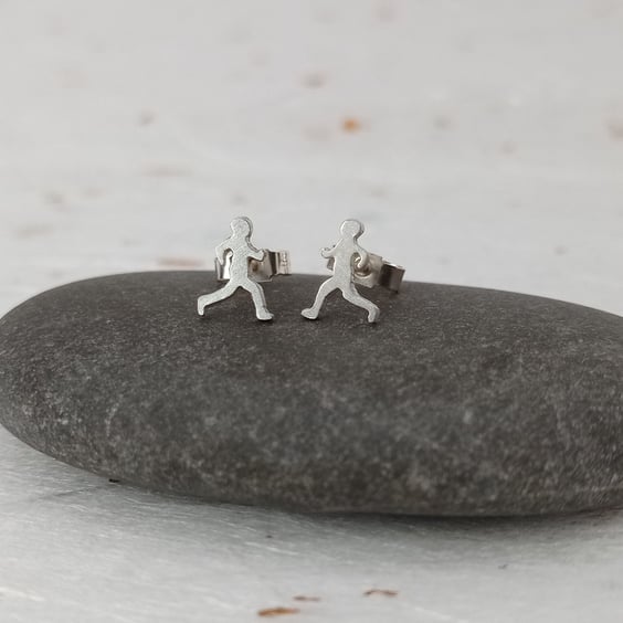 – Recycled sterling silver runner studs – handmade earrings 