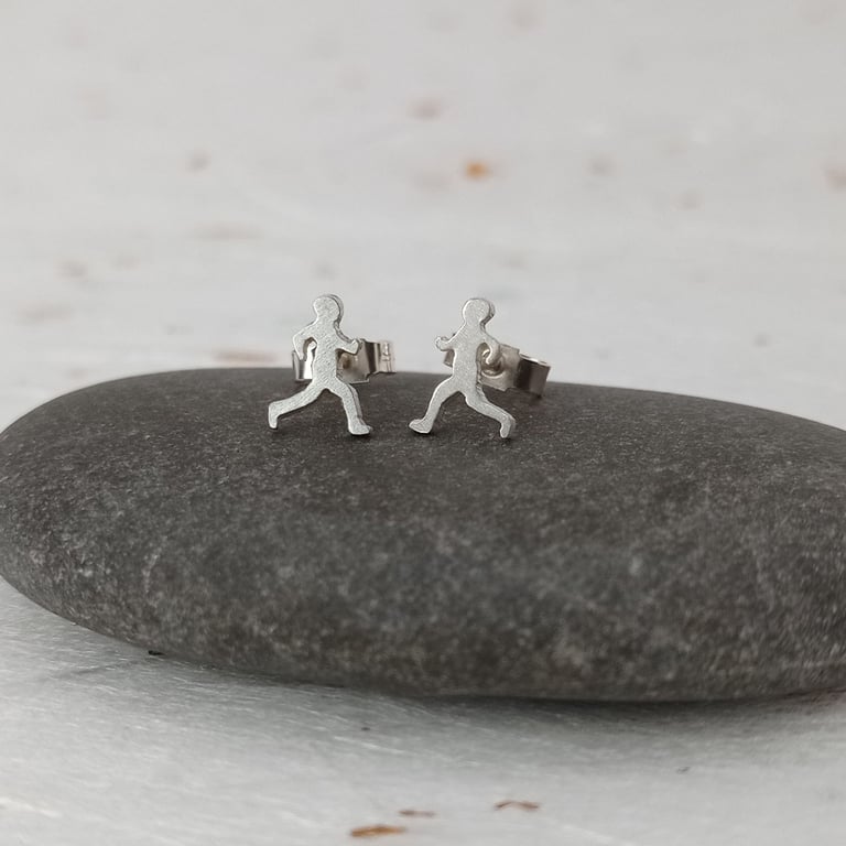Recycled sterling silver runner stud earrings – handmade earrings 