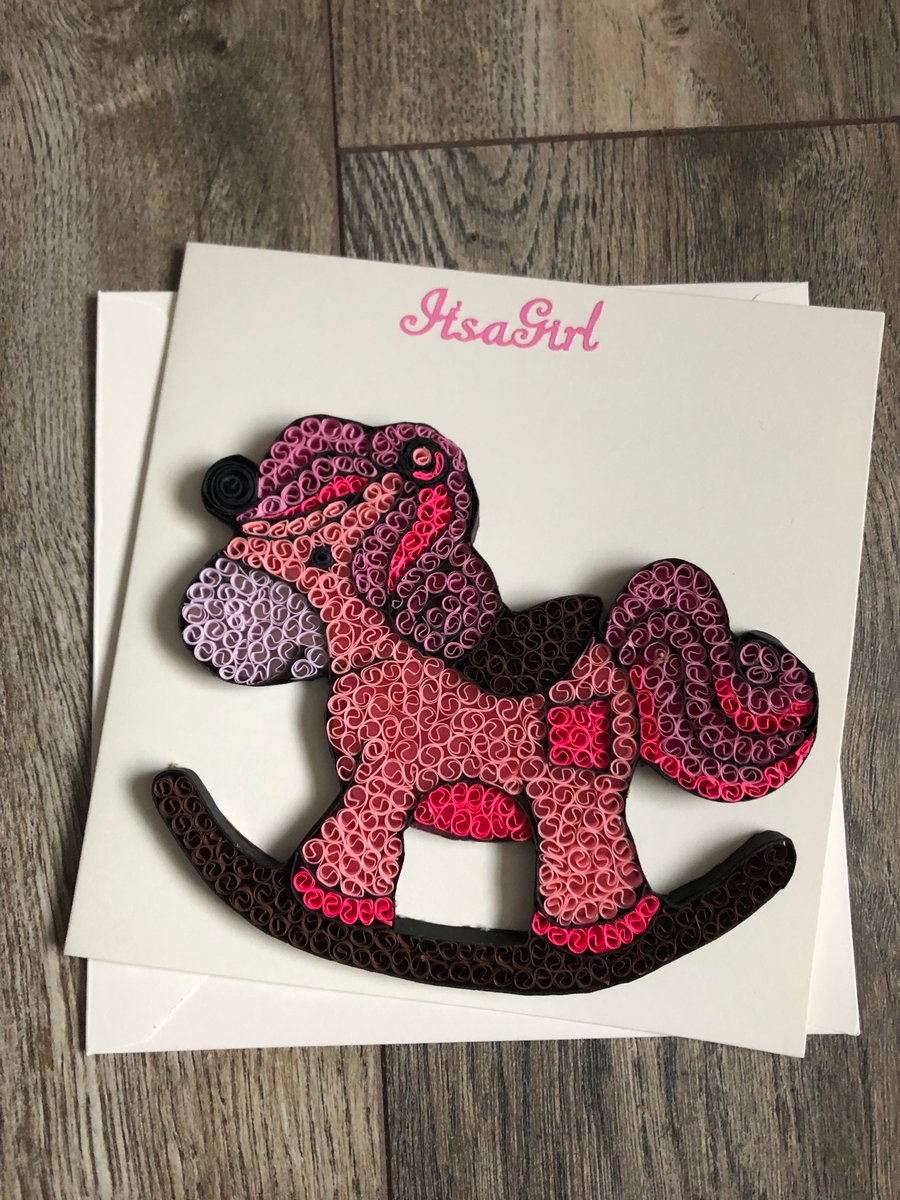 Handmade quilled new baby girl card