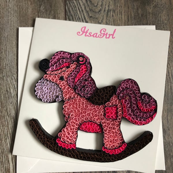 Handmade quilled new baby girl card