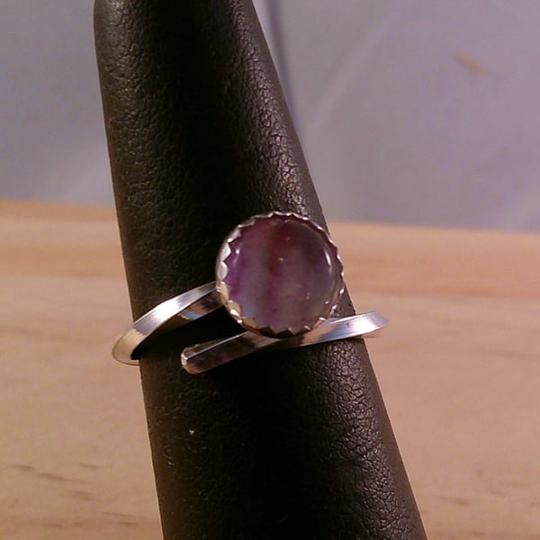 Sterling Silver Twisted Wired Adjustable Ring with Fluorite Gemstone (SKU060525)