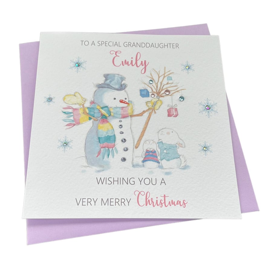 Personalised Handmade Pastel Snowman Christmas Card ANY NAME WORDING- Daughter-N