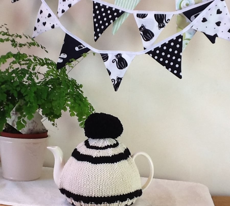 Black and cream stripe  Tea Cosy - Fits 6 cup pot