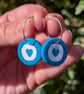 Hand-painted blue and white heart polymer clay sterling silver hoop earrings 
