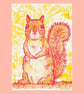 Polite Squirrel, 2-colour risograph print