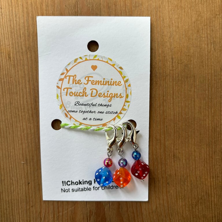 Dice stitch markers with lobster clasp