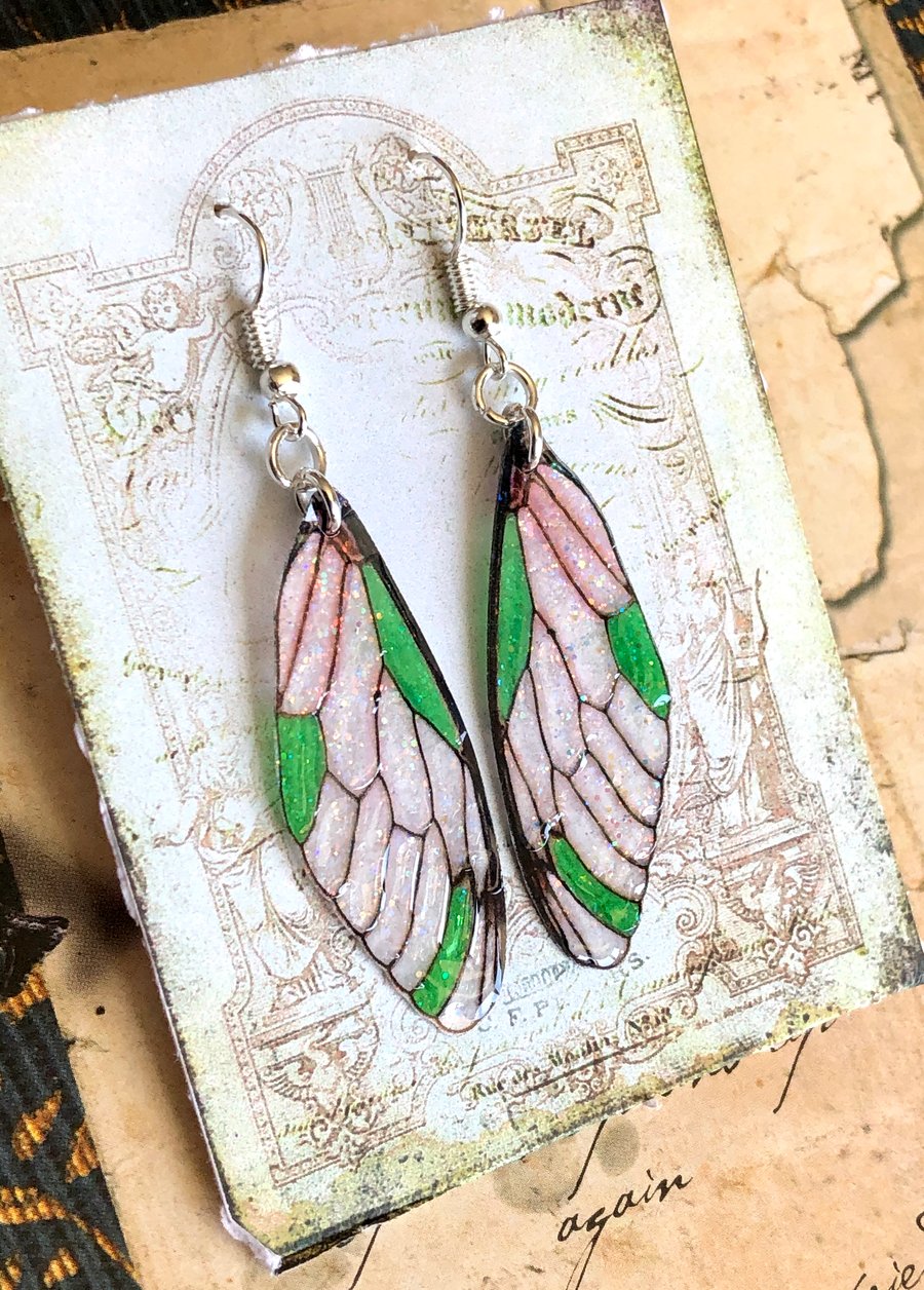 Sparkling Green Fairy Wing Sterling Silver Earrings