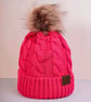 Knitted Pompom Beanie - bright pink