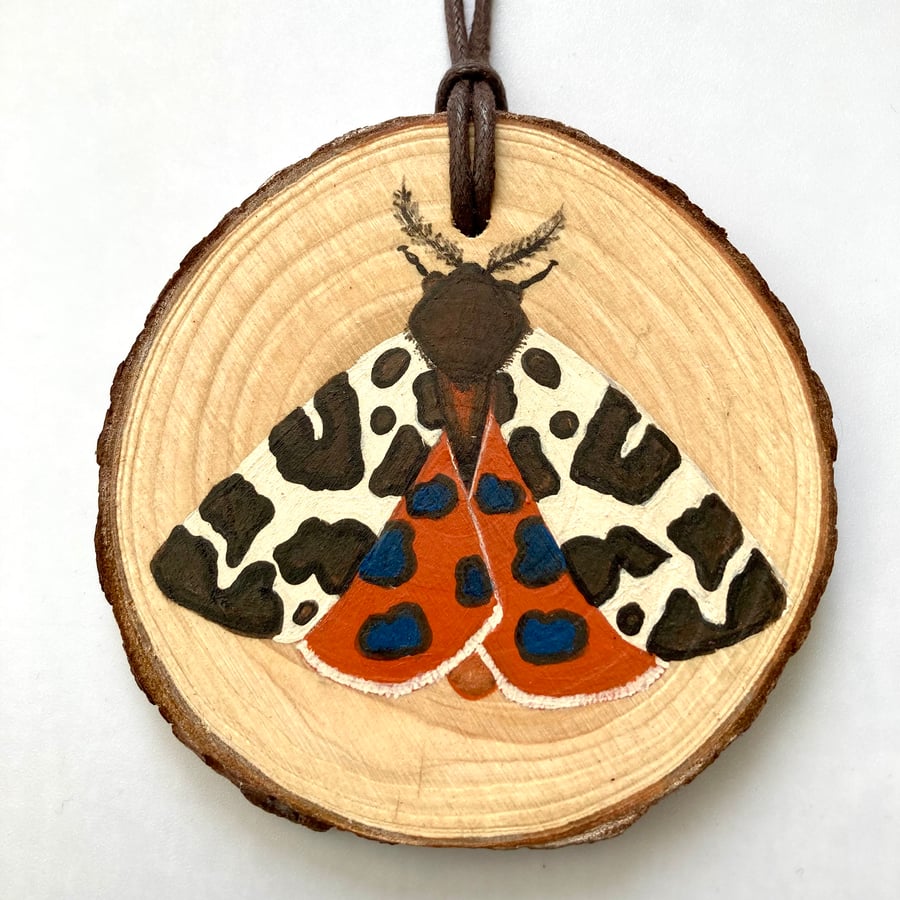 Garden tiger moth wood slice hanging decoration
