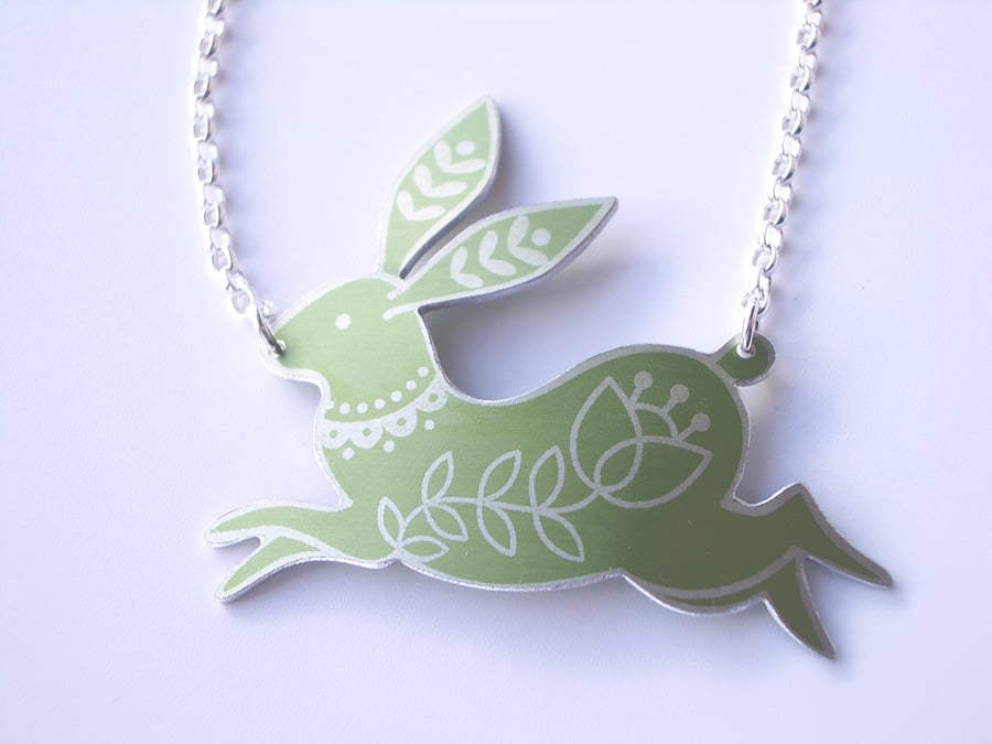 Hare necklace in green and silver
