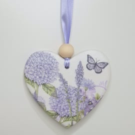 Purple wildflowers floral heart, clay hanging decoration, pretty gift for her