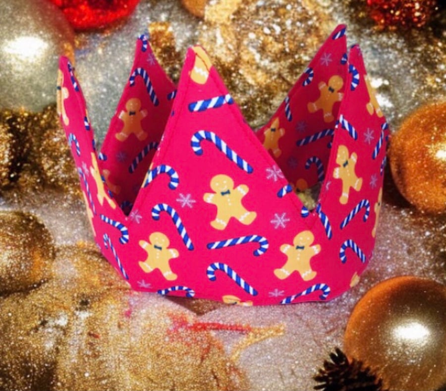 Reusable Christmas Fabric Party Crowns - Party Hats -Gingerbread Design 