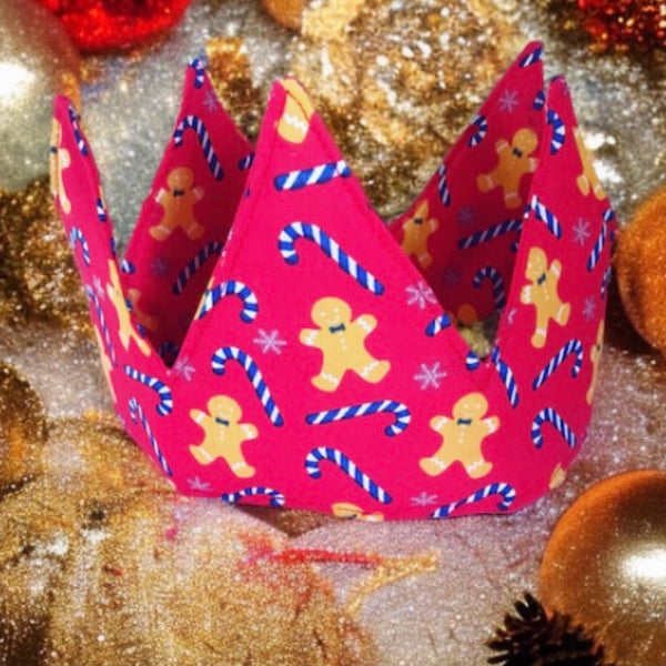 Reusable Christmas Fabric Party Crowns - Party Hats -Gingerbread Design 