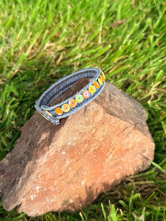 Boho Denim sequin  bracelet cuff 
