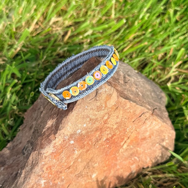 Boho Denim sequin  bracelet cuff 