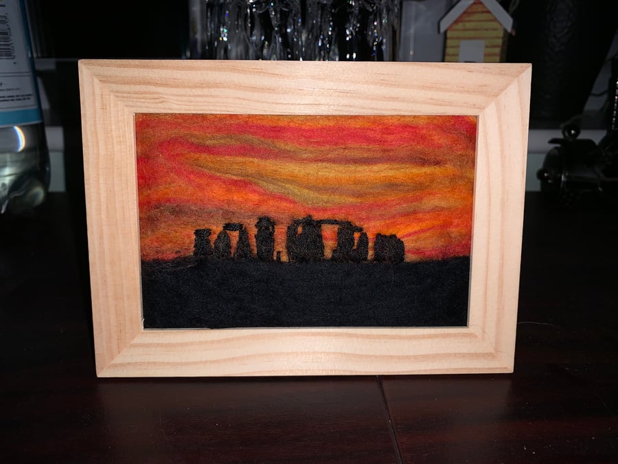 Stonehenge sunset needle felted picture