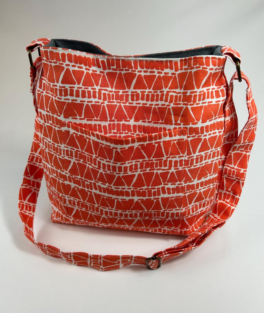 Orange Cotton Crossbody Bag with Adjustable Strap