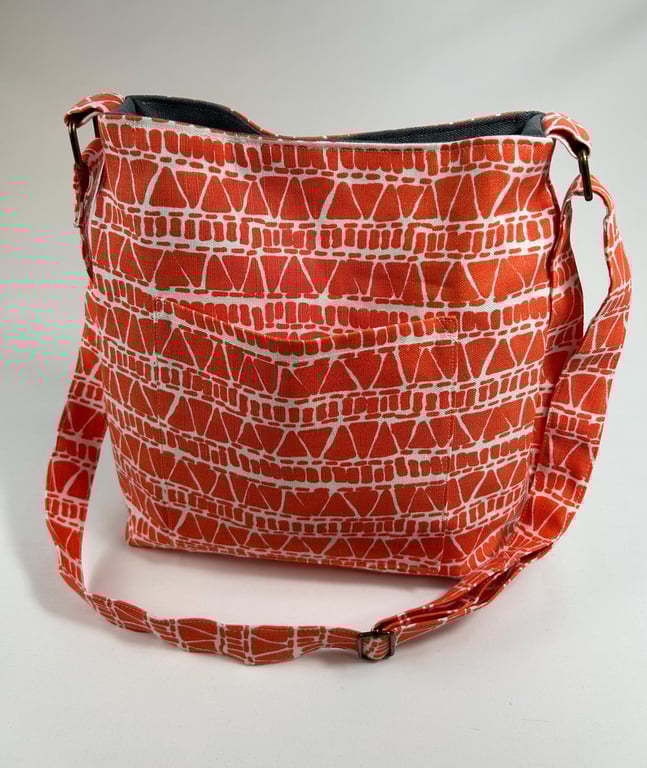 Orange Cotton Crossbody Bag with Adjustable Strap