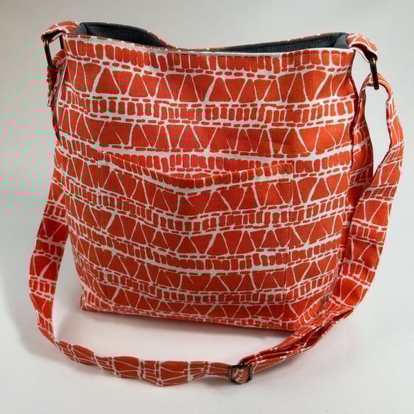 Orange Cotton Crossbody Bag with Adjustable Strap