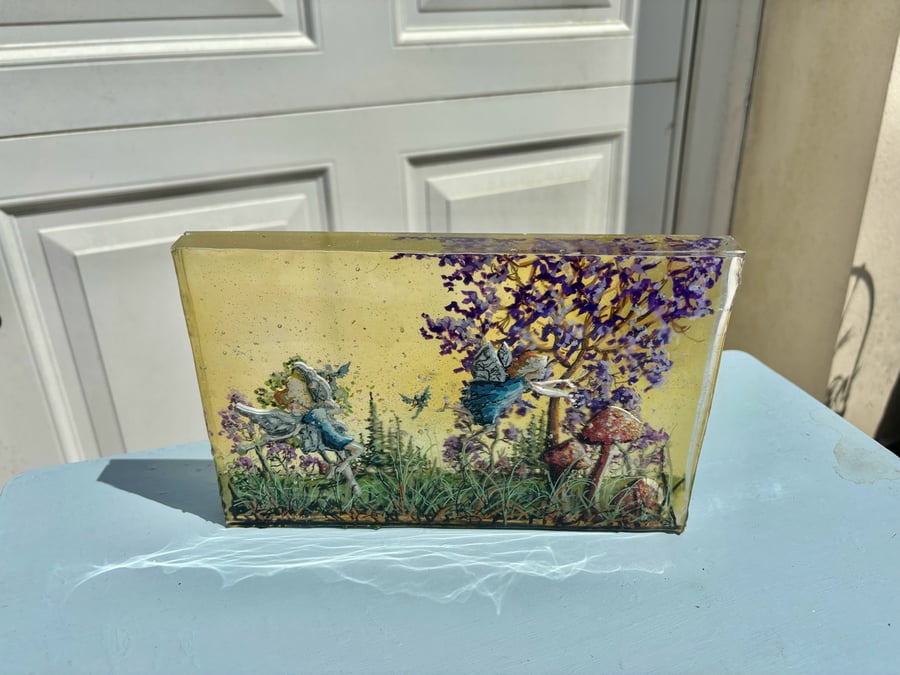A resin layered and acrylic hand painted fairy scene by Andrew Jenkins