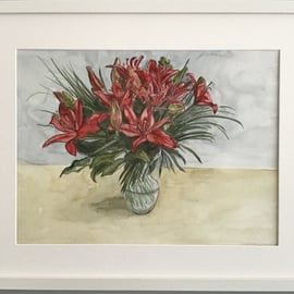 Red Lilies, original watercolour 