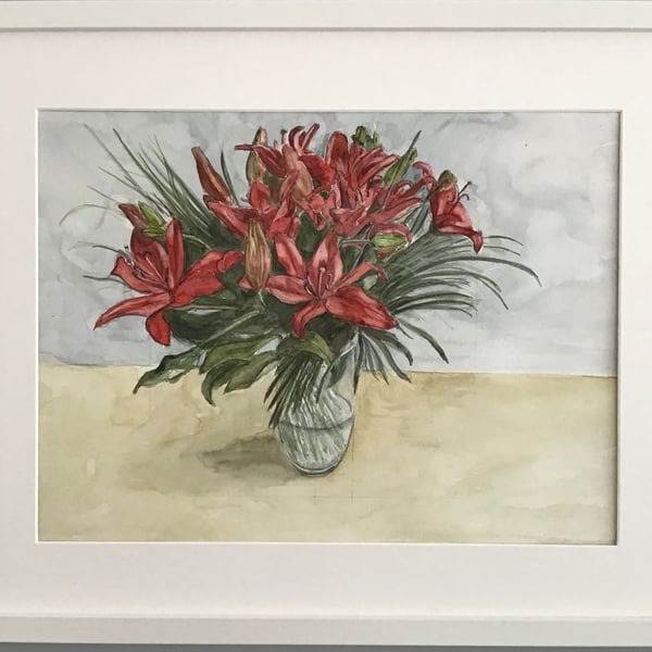 Red Lilies, original watercolour 