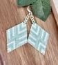 Handmade Beadwork Earrings in Turquoise, White & Silver with a Chevron Design - Image 2