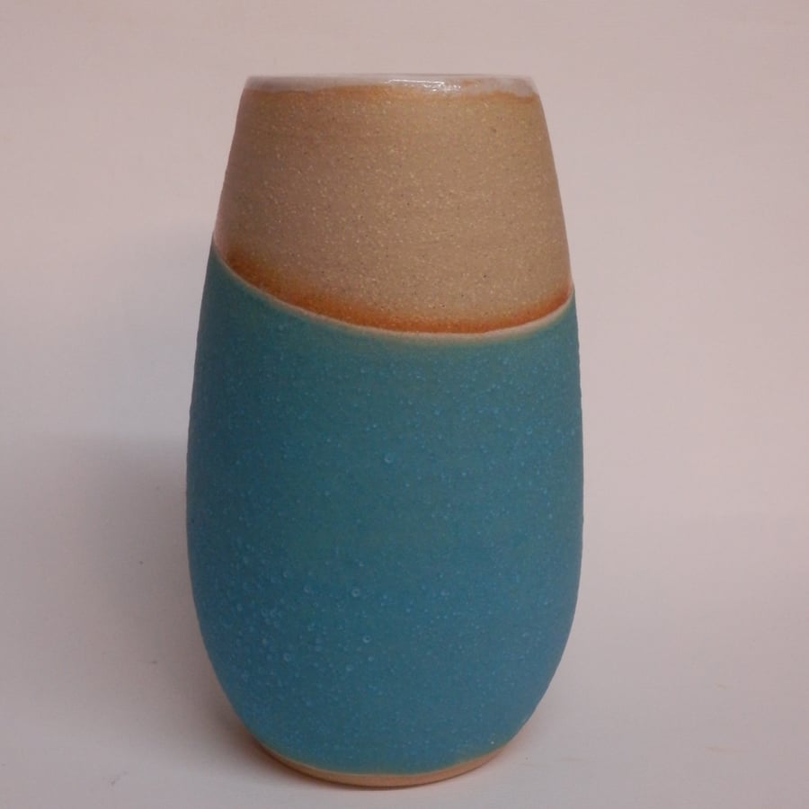 Turquoise Textured Dipped Stoneware Vase.