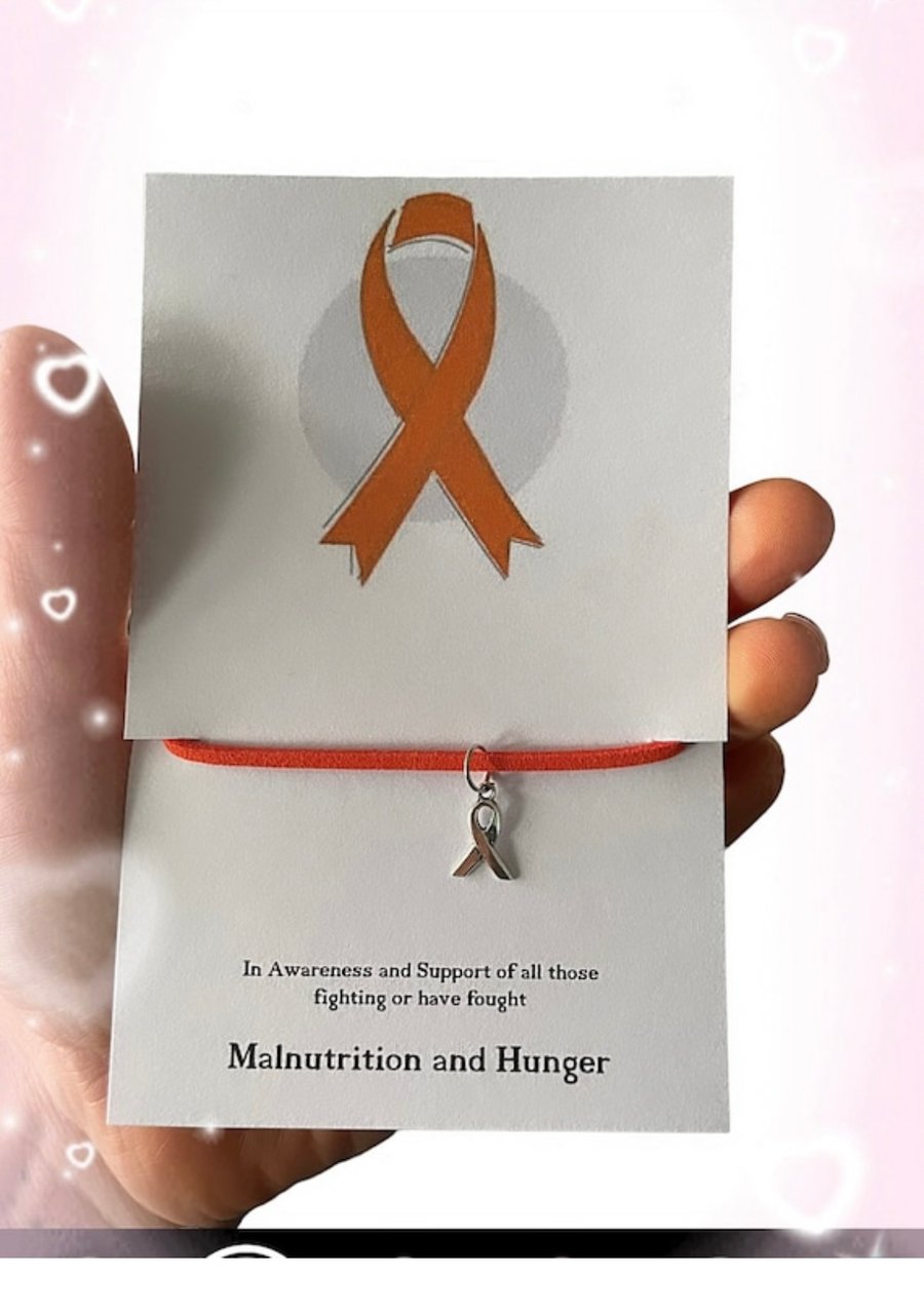 Malnutrition and hunger awareness ribbon corded wish bracelet gift