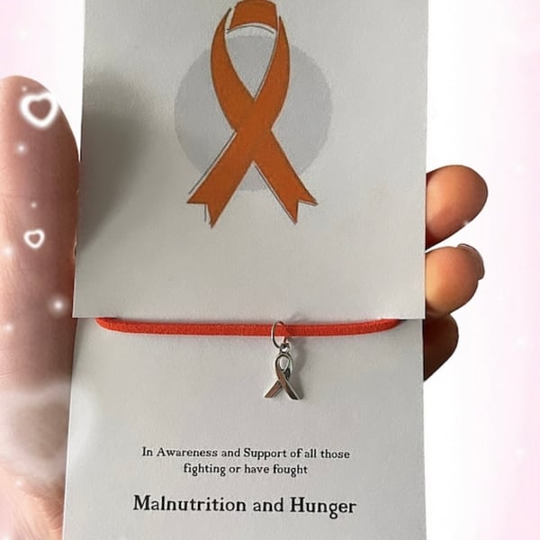 Malnutrition and hunger awareness ribbon corded wish bracelet gift