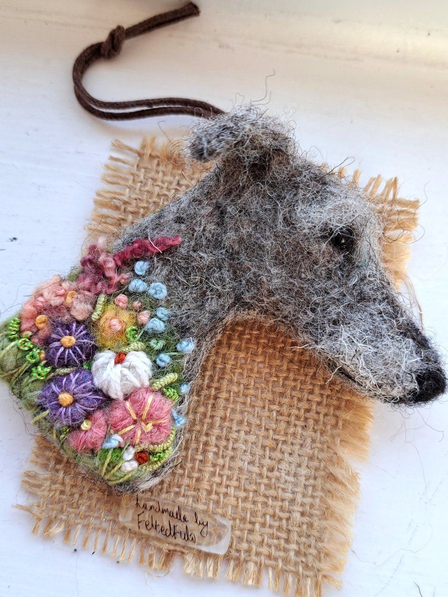 Needle Felted Lurcher Brooch