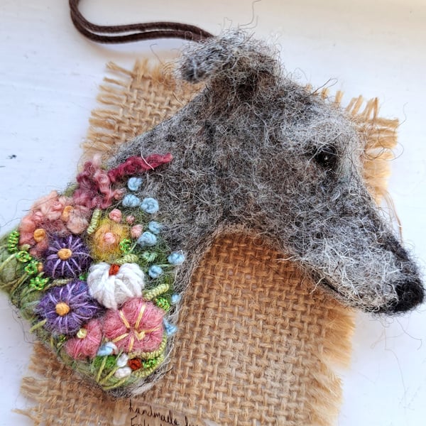 Needle Felted Lurcher Brooch