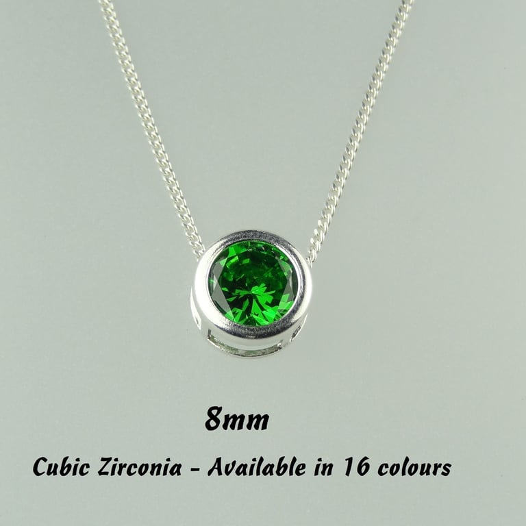 16 colour options - Sterling silver 8mm slider floating Cubic Zirconia necklace