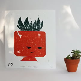 Unbe-leaf-able! – Original Plant-themed Handmade Lino print